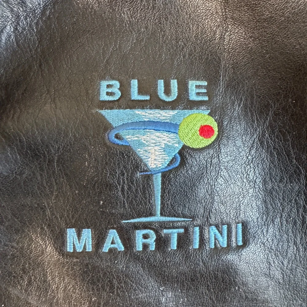 Y2K Blue Martini Black Leather Duffle Bag‎ Travel Weekender Gym Luggage Vintage